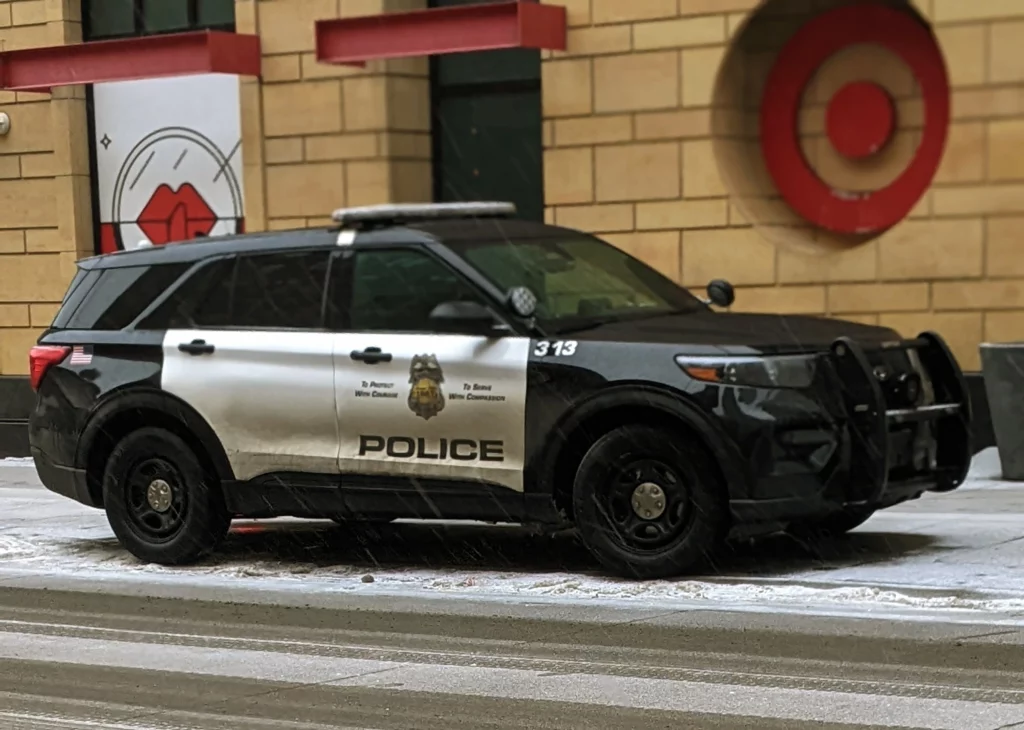 Minneapolis Police Squad Car parked in front of Target